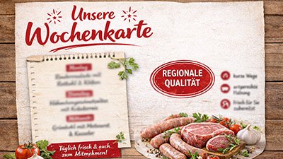 Wochenkarte der Landfleischerei Potthoff mit wechselnden Mittagsgerichten